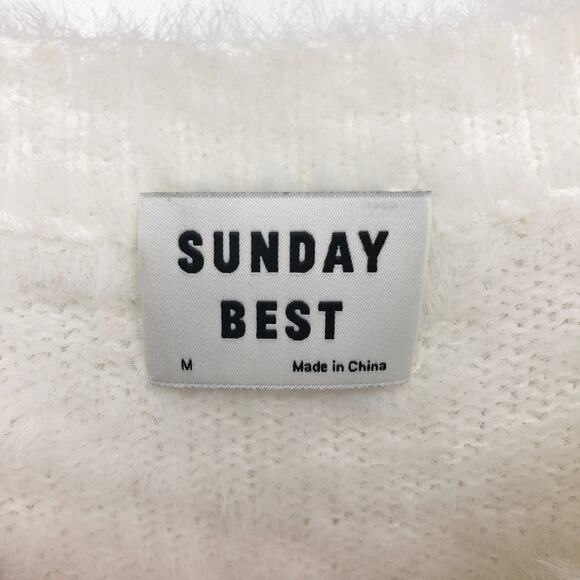 Sunday Best Women's Kitten Sweater Medium White Fuzzy Jersey Knit Crewneck - Picture 8 of 10